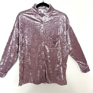 Y2K Playboy Bunny Embroidered Lavender Crushed Velvet Blouse Maximalist Velour